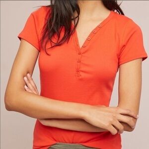 ANTHROPOLOGIE Henley Tee NWT XS Top Orange Red New